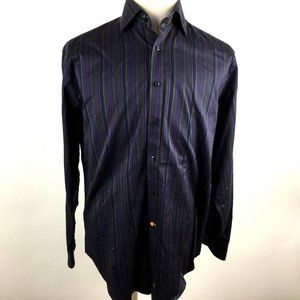 Thomas Dean Shirt Men Large Purple Striped Long Sleeve Flip Cuffs Cotton